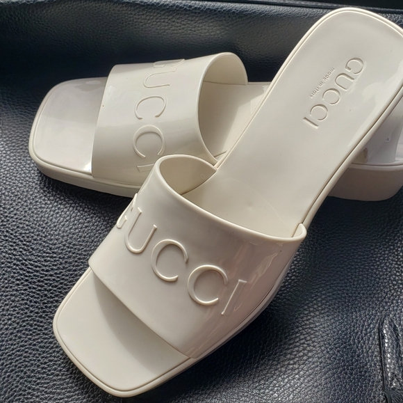 Mystic White Square Toe Jelly Slides - Picture 1 of 1